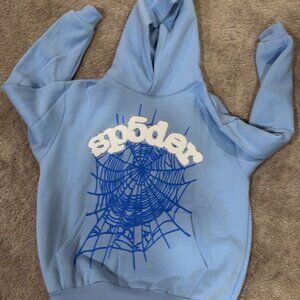 Sp5der Sky Blue Web Hoodie – Authentic Streetwear Size M